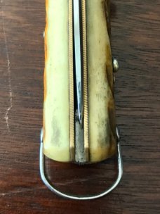 1950's French Bargeon Switchblade, Beautiful Bone Handle With Bail, Hard To Find, Unused 