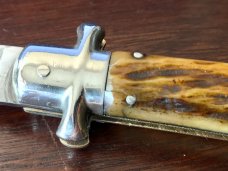 1950's French Bargeon Switchblade, Beautiful Bone Handle With Bail, Hard To Find, Unused 