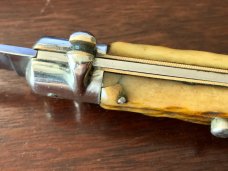 1950's French Bargeon Switchblade, Beautiful Bone Handle With Bail, Hard To Find, Unused 