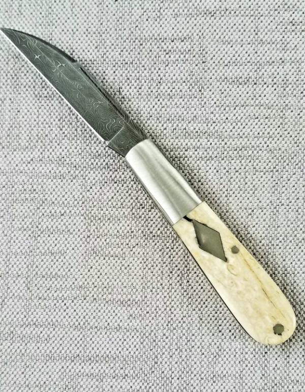 K'roo Custom Wharnie Barlow Tusk ivory and Twist Damascus..3.5..Coa/slip..2020..one of.3 damascus 