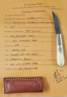 K'roo Custom Wharnie Barlow Tusk ivory and Twist Damascus..3.5..Coa/slip..2020..one of.3 damascus 