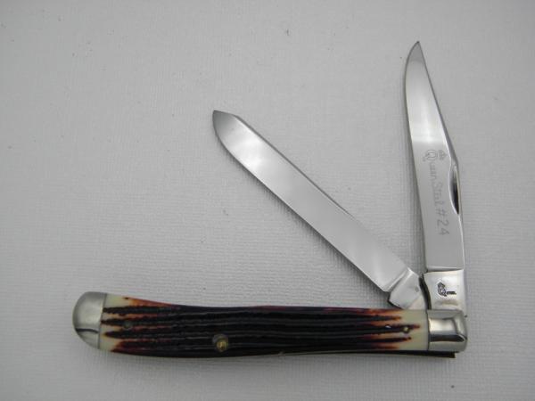Queen Cutlery #24 Slim Trapper Burnt Orange Imitation Winterbottom bone:  4 1/16” closed, 1958 - 196