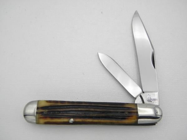 Queen Cutlery Co. #28 English Jack in Winterbottom Bone: 4 1/2” closed; circa 1961, Q STEEL tang sta