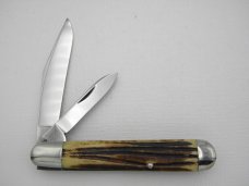 Queen Cutlery Co. #28 English Jack in Winterbottom Bone: 4 1/2” closed; circa 1961, Q STEEL tang sta