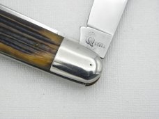 Queen Cutlery Co. #28 English Jack in Winterbottom Bone: 4 1/2” closed; circa 1961, Q STEEL tang sta