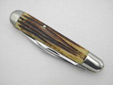 Queen Cutlery Co. #28 English Jack in Winterbottom Bone: 4 1/2” closed; circa 1961, Q STEEL tang sta