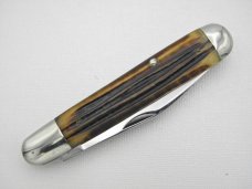 Queen Cutlery Co. #28 English Jack in Winterbottom Bone: 4 1/2” closed; circa 1961, Q STEEL tang sta
