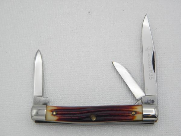 Queen Cutlery #35 Stockman Burnt Orange Imitation Winterbottom bone:  2 5/8” closed, circa 1971