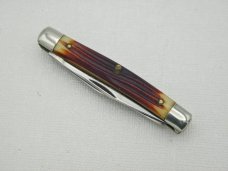 Queen Cutlery #35 Stockman Burnt Orange Imitation Winterbottom bone:  2 5/8” closed, circa 1971