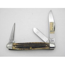 Queen Cutlery Co. #37 Stockman with leather punch in Winterbottom Bone: 4 ” closed; 1954-1957,