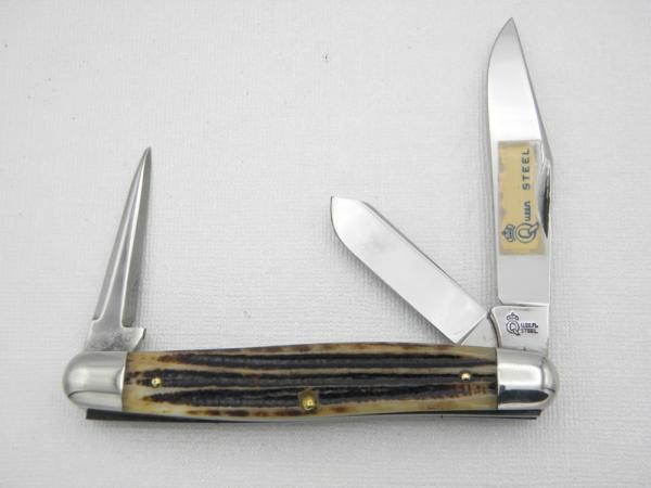 Queen Cutlery Co. #37 Stockman with leather punch in Winterbottom Bone: 4 ” closed; 1954-1957, 