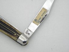 Queen Cutlery Co. #37 Stockman with leather punch in Winterbottom Bone: 4 ” closed; 1954-1957, 
