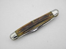 Queen Cutlery Co. #37 Stockman with leather punch in Winterbottom Bone: 4 ” closed; 1954-1957, 
