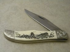Case XX Stainless USA 1 Dot W165 Scrimshawed Bone Nantucket Sleigh Ride Folding Hunter Knife  