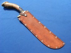 HAND FORGED CUSTOM MARION O RICHARDSON, MORK STAG HANDLE BOWIE KNIFE WITH SHEATH. 10" blade 16" OAL