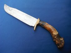 HAND FORGED CUSTOM MARION O RICHARDSON, MORK STAG HANDLE BOWIE KNIFE WITH SHEATH. 10" blade 16" OAL