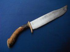 HAND FORGED CUSTOM MARION O RICHARDSON, MORK STAG HANDLE BOWIE KNIFE WITH SHEATH. 10" blade 16" OAL