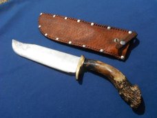 HAND FORGED CUSTOM MARION O RICHARDSON, MORK STAG HANDLE BOWIE KNIFE WITH SHEATH. 10" blade 16" OAL