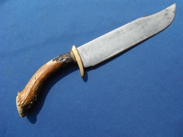 HAND FORGED CUSTOM MARION O RICHARDSON, MORK STAG HANDLE BOWIE KNIFE WITH SHEATH. 10" blade 16" OAL