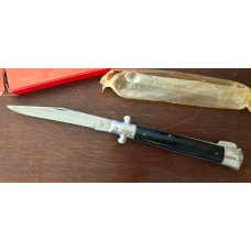 Vintage Japanese Manual Action Lockback Stiletto Knife, Black Plastic Handle, Unused With Box