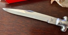 Vintage Japanese Manual Action Lockback Stiletto Knife, Black Plastic Handle, Unused With Box  