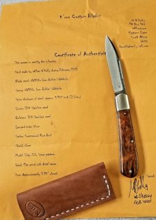 K'roo Custom Zulu ,3.95" N690 with brut de force  look...Sneezewood Burl Scales..Spear blade