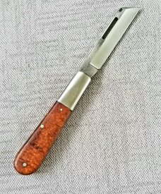 K'roo Custom Sheepsfoot Barlow,3.95" N690..brut de force  look.Terblans Beechwood Scales..Scagel cut