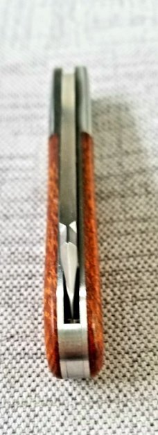 K'roo Custom Sheepsfoot Barlow,3.95" N690..brut de force  look.Terblans Beechwood Scales..Scagel cut