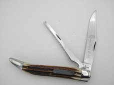 Queen Cutlery Co. #46 Fish Knife in Winterbottom Bone: 5 ” closed; 1958 -1960, etched blade, Q STEEL