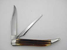 Queen Cutlery Co. #46 Fish Knife in Winterbottom Bone: 5 ” closed; 1958 -1960, etched blade, Q STEEL