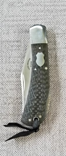Luke Swenson Lockback Trapper, 4.25", Carbon Fiber, CPM-154, Carried and used,Paul custom slip 