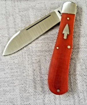 John Lloyd Custom Natural Micarta Eureka Jack Knife, Hollow Grd 52100 slightly paddle Spear, 4"