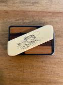 Gerber touché belt buckle knife wood grain and scrimshaw fish
