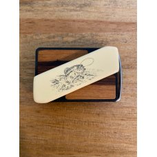 Gerber touch belt buckle knife wood grain and scrimshaw fish