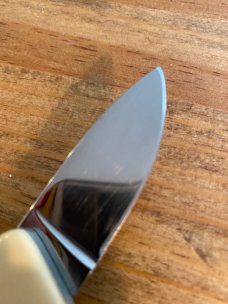 Gerber touché belt buckle knife wood grain and scrimshaw fish