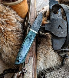 Richard Darby's  Judgement Knives - Loveless Style Drop Point -  Auqua Dymalux Handles - Damascus 