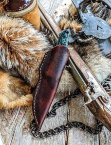 Richard Darby's  Judgement Knives - Loveless Style Drop Point -  Auqua Dymalux Handles - Damascus 