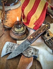 Richard Darby's Judgement Knives - Loveless Style Puukko - Leopard Wood Handles - Buckshot Damascus