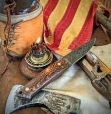 Richard Darby's Judgement Knives - Loveless Style Puukko - Leopard Wood Handles - Buckshot Damascus