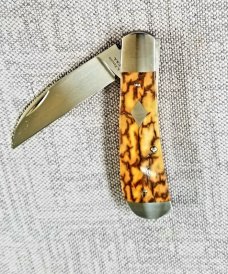Andy Fannin Custom Mammoth Ivory Swayback Knife,,coa/slip, PM-154 ,3.5" clsd  with my diamond shield