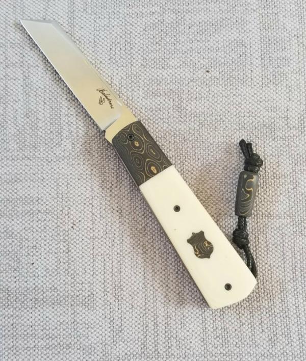 Vincenzo Balistreri Ivory Linen  Micarta White Wolf,3.5" .440C..Fools Gold Carbon..lanyard pin..bead