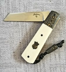 Vincenzo Balistreri Ivory Linen  Micarta White Wolf,3.5" .440C..Fools Gold Carbon..lanyard pin..bead