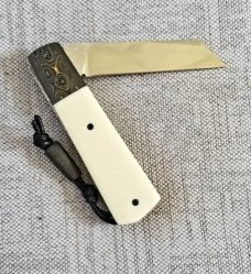 Vincenzo Balistreri Ivory Linen  Micarta White Wolf,3.5" .440C..Fools Gold Carbon..lanyard pin..bead