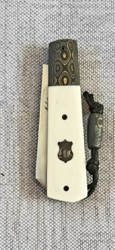 Vincenzo Balistreri Ivory Linen  Micarta White Wolf,3.5" .440C..Fools Gold Carbon..lanyard pin..bead