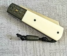 Vincenzo Balistreri Ivory Linen  Micarta White Wolf,3.5" .440C..Fools Gold Carbon..lanyard pin..bead