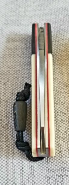 Vincenzo Balistreri Ivory Linen  Micarta White Wolf,3.5" .440C..Fools Gold Carbon..lanyard pin..bead