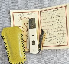 Vincenzo Balistreri Ivory Linen  Micarta White Wolf,3.5" .440C..Fools Gold Carbon..lanyard pin..bead
