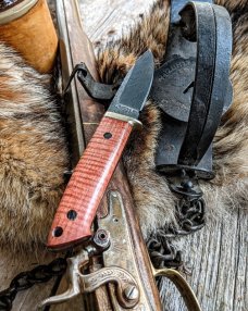 Richard Darby's Judgement Knives - Loveless Style Drop Point - Curly Mango Wood Handles - Damascus 