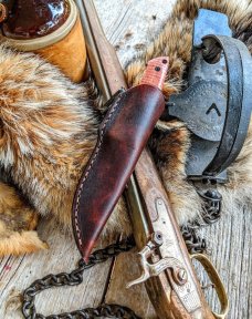 Richard Darby's Judgement Knives - Loveless Style Drop Point - Curly Mango Wood Handles - Damascus 
