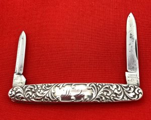 Vintage EMPIRE KNIFE CO Sterling Silver 2-Blade Shadow Pen Folding Pocket Knife c.1856-1930
